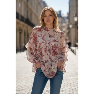 Sundance Women's XS Top Shirt Sheer Floral Long Sleeve Blouse